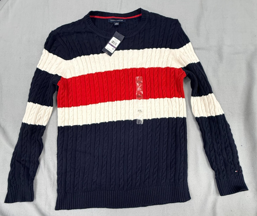 Tommy Hilfiger Crewneck Sweater Women 2XL Multi Colorblock Cable Knit Preppy NWT